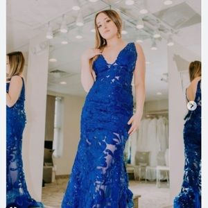 Spectacular V-neck embellished dress Style 20683 Royal Blue